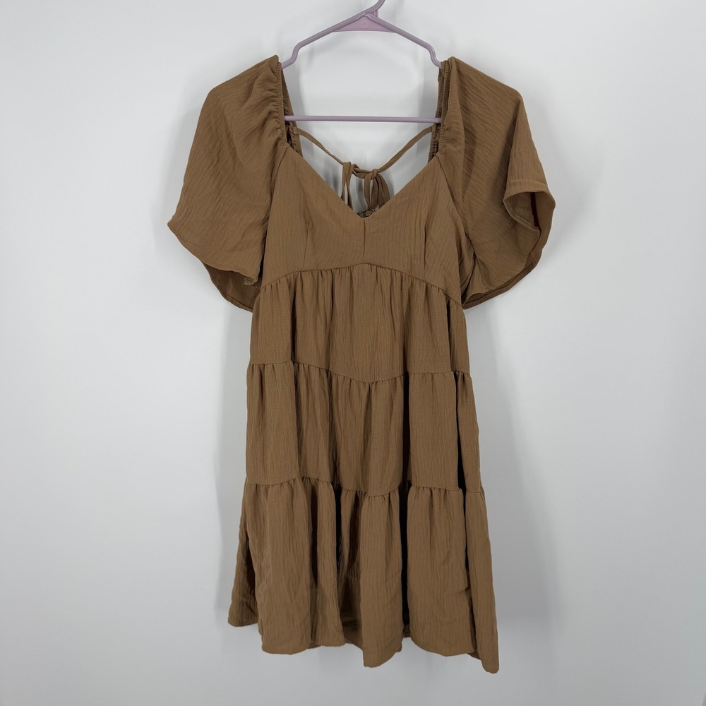Altard State Tiered Mini Dress Womens XS Brown Flutter Sleeve ID43383-01A